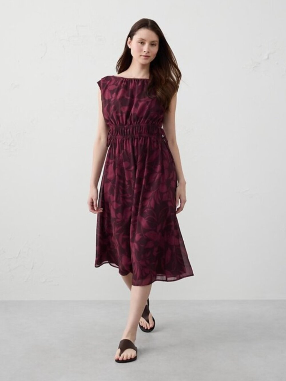 Banana Republic side-tied midi dress pink floral medallion